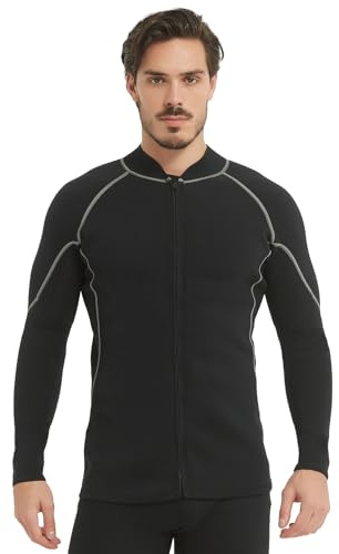 Lemorecn Wetsuit Top Men, 2mm Super Stretch Neoprene Tops Long Sleeve Wetsuit Jacket Front Zipper Swimsuit for Diving Surfing Swimming (UK2028-BLACKGRAY-XXL)