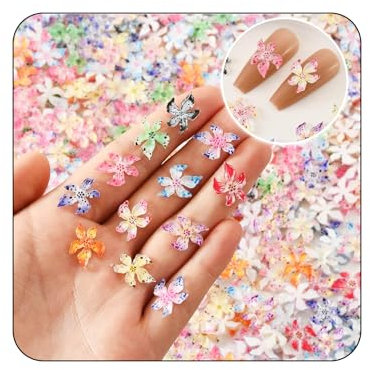 100 Pieces Nail Charms Flower Nail Charms - 3D Flower Nail Rhinestones, Spring Hibiscus Flower Resin Nail Gems, Jewelry Nail Decals, Mixed Color Flower Nail Art Accessories