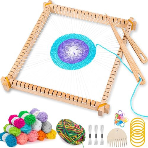 NewZC Webrahmen kinder - 25 x 28cm Holzwebstuhl Stricken für Anfänger Set mit Wolle Webschiffchen und Webkamm - Kreatives DIY Weaving Looms aus Holz Websets Mädchen von 6–12 Jahren