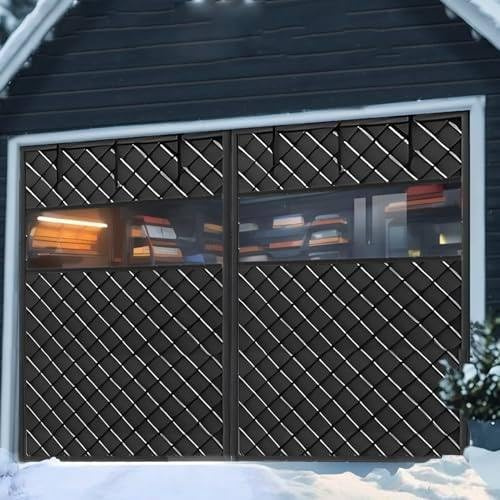 16 X 7 Fuß Garagentor-Dämmset – Schalldichter, Wärmeisolierter Garagentorvorhang Mit Klarem Fenster, Mit Oxford-Stoff Gefüllt Und Verdickter Baumwolle, Garagentorgitter,Black