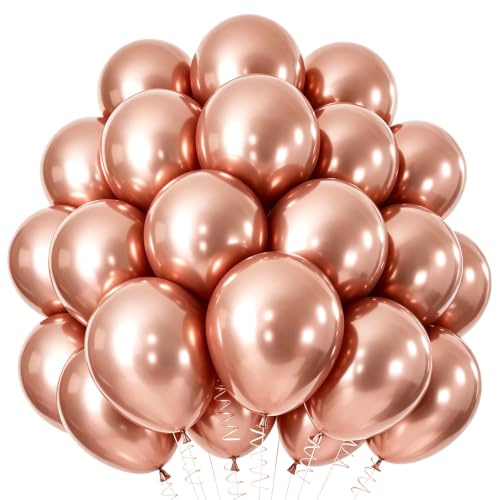 Ballons Or Rose, 60 Pièces Ballon en Latex Or Rose, 12 Pouces Métallisés En Rose Gold Ballons Baudruche, Guirlande de Ballon pour Anniversaire Baby Shower Halloween Saint-Valentin Remise Diplôme