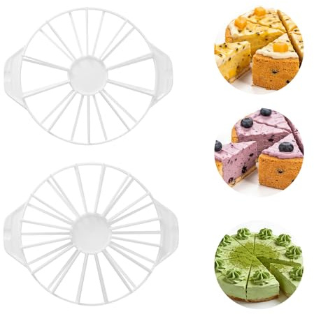 Kaiyzo 2 Round Cake Divider, Plastic Reusable Cake Slicer for Cutting 10/12/14/16 Pieces, White