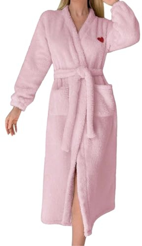 Générique Peignoir Chaud Femme Hiver Chaude Sauna Robes Peignoir Hiver Microfibre Peignoirs Épaisse Ultra-Doux Polaire Vêtements De Nuit Genoux Coton Eponge Adulte À Col Châle Robe De Chambre Douche