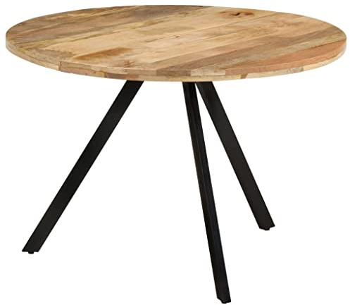Foknhdi Esstisch rund 110 cm aus Massivholz Mango mit robustem Eisengestell in Braun Schwarz Vintage Look Kleiner Küchentisch ideal für Esszimmer Wohnküche oder Loft