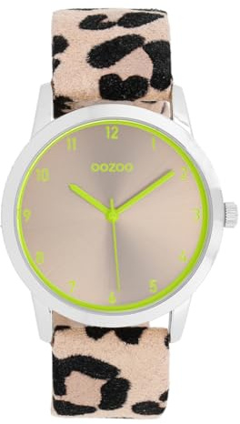 Oozoo C11645 Damenuhr Damen Armbanduhr silberfarben 38 mm Lederband Leoparden Look Quarz