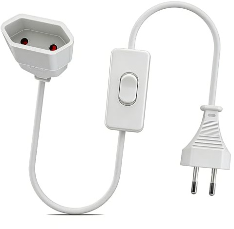 Flomiara Verlängerungskabel Flachstecker mit Schalter, 2,5A 250V Eurostecker, 90° Eurostecker, Stromkabel Flach 0.75 mm² Typ-C Euro Buchse für PC Computer Monitor TV, Weiß