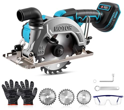 Akku Handkreissäge für Makita 18V Batterie, 7000RPM Bürstenlose Mini Kreissäge mit 3 Sägeblättern (125mm, 140mm, 150mm), Einstellbarer Schnittwinkel für Schneiden von Fliesen und Holz, mini handkreis
