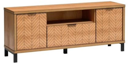 Masseno TV-Schrank CARINI 156 cm Fernsehschrank mit 3 Türen TV-Lowboard für Wohnzimmer Modern 156x40,6x53 cm Eichefarben
