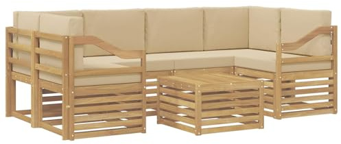 vidaXL Outdoor-Sofagarnitur mit Kissen 7 pcs Weiß und Beige Polyester, Garten, modernes Outdoor-Sofa-Set, langlebige Möbel für Terrasse, Lounge-Sitz und Komfort