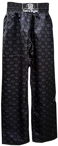 BAY All Over Let´s Fight Kickboxhose Kampfsporthose Schwarz mit Logo-Print lang Polyester Erwachsene Damen Herren Kinder Jungen Mädchen Größe S (160)