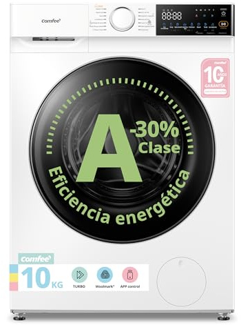 COMFEE' Lavadora 10KG Clase A-30% 1400RPM Smart wash Blanco CF10EWP07W | Conectividad inteligente, HealthGuard, Steam Wash, Eliminación del pelo de mascotas, Perfume+, Lana Woolmark, Blanco