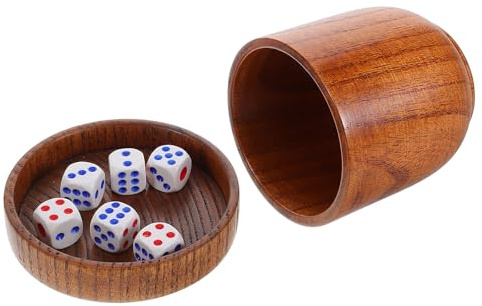 SHINEOFI Wooden Dice Shaker Cup Party Game Dices Cups with Lid and Dices for Bars and Ktv, One Set for Dice Rolling and Night Board Games