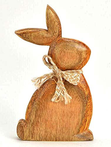TEMPELWELT® Dekofigur Hase Osterhase sitzend 20 cm - Mango Holz massiv Natur braun - Holzhase Holzfigur Aufsteller für Osterdekoration Frühling Ostern