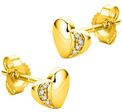 Orovi Schmuck Damen Diamant Herz–Ohrstecker mit 8 runden natürlichen Diamanten in einer Krappen Fassung Zeitlose klassische Ohrringe aus Gelbgold 9 Karat (375) Gold