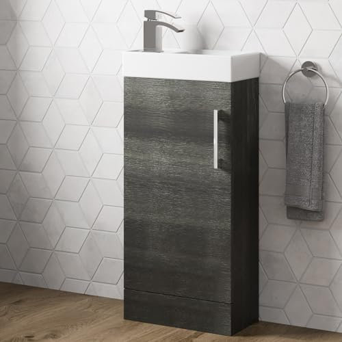 AURORA® 400mm Freestanding Vanity Unit Furniture, Wash Basin Bathroom Sink, Soft Close Door, Storage Cabinet, Reversible, Charcoal Grey