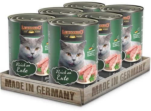 LEONARDO Nassfutter [6x400g Ente] | Getreidefreies Nassfutter für Katzen | Feuchtfutter Alleinfutter aus der Dose