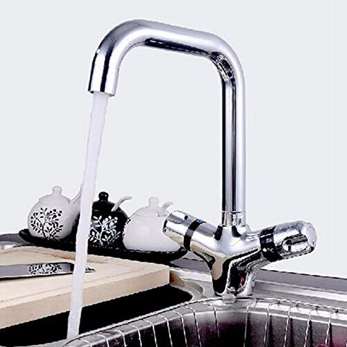 FZHLR Double Poignée Évier Mélangeur De Cuisine Thermostatique Mitigeur D'Évier Robinet Thermostatique Robinet Salle De Bain Robinet Thermostatique Robinet Pivotant 360 Degrés