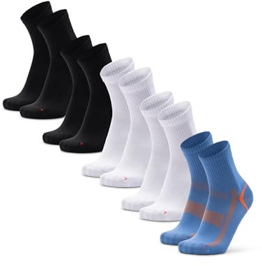 DANISH ENDURANCE 3 ou 5 Paires de Chaussettes de Sport Mi-Hautes, Respirantes & Anti-Ampoules, Homme Femme, Multicolore (2x Noir, 2x Blanc, 1x Bleu/Orange), 43-47