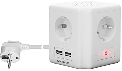 goobay 41268 Cube de Prises avec USB/Cube de 4 Prises avec Interrupteur et 2X Prises USB A (1,05 A) / Cube de Distribution de Courant avec 1,5 mètre de câble électrique, Blanc