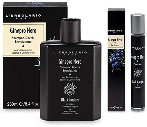 Erbolario - Confezione Regalo GINEPRO NERO DUO - Shampoo Doccia 250 ml + Profumo 15 ml + in OMAGGIO 2 Tisane Funzionali Viropa