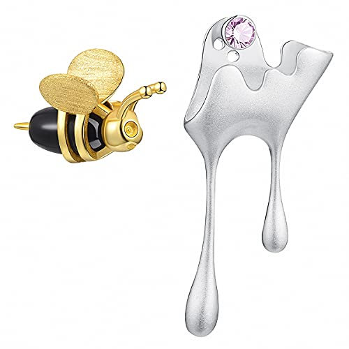 ✦ Geschenke für Frauen ✦Springlight Ohrringe Silber 925 Biene Ohrringe, Bienen Ohrringe Ohrstecker und Tropfender Honig Asymmetrische Ohrringe Bee Mama Geschenk.(Silver honey-Style1)