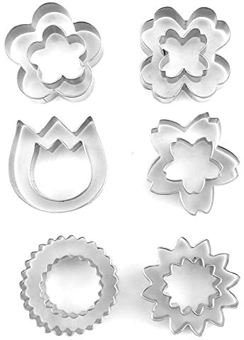 Blumen Ausstechformen Set - 12 Teile - Pflaumenblüten Kleeblatt Tulpe Kirschblüten Sägezahnkreis Sonnenblume Keks Fondant Ausstecher Edelstahl