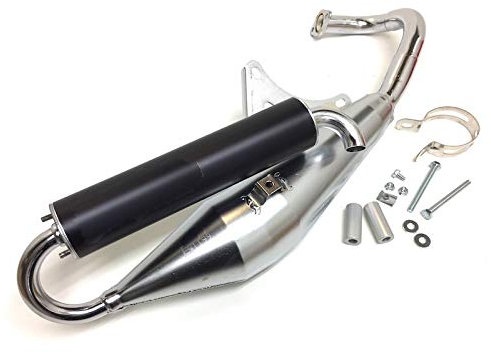Chrom Tuning Auspuff Sportauspuff passend für Aprilia SR 50, Piaggio NRG MC2 MC3, Gilera Runner 50 – Mit E-Prüfzeichen, 50ccm & 70ccm