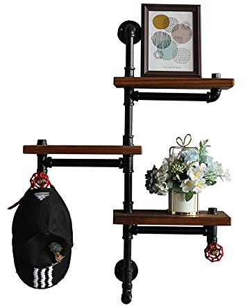 Vinbcorw Holzregal Wand Wandregal Schwarz Metall Regal Industrial Regal Schweberegal Vintage Industrial Für Schlafzimmer, Wohnzimmer, Küche Und Flur,A2