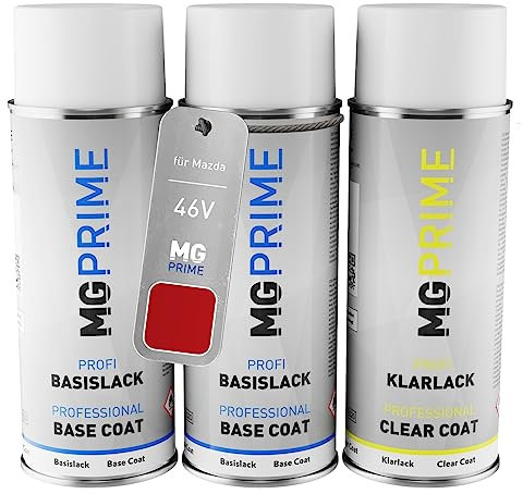 MG PRIME Pintura automotriz Set de aerosoles para Mazda 46V Soul Red Crystal Metallic/Magmarot Metallic Fondo pintura base pintura transparente bote de spray 400 ml