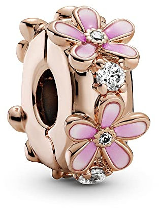 Annmors Rosa Gänseblümchen Clip Charms für Armband 925 Sterling Silber Blume Stopper mit Kubischem Zirkon