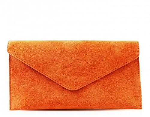 00 Women's Real Leather Envelope Clutch Evening Bag Ladies Suede Shoulder Handbag Metal Zip Closure Bag Ladies Party Handbag Women Hangout Shoulder Bag (Orange)