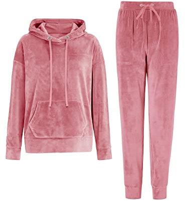 REORIA Damen Tracksuit Set Langarm Hoodie Jogger Rundhalsausschnitt Zweiteiliges Outfit Trainingsanzug Rosa XXL