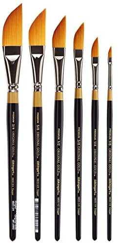 KINGART Original Gold 9800 Dagger Striper Brush Set Premium Golden Taklon Multimedia Artist Brushes, Painting Tools for Oil, Acrylic, Watercolor and Gouache, Set of 6 Sizes
