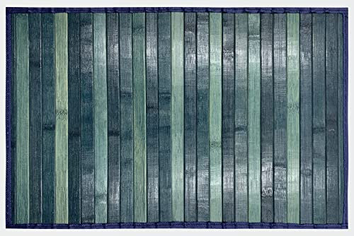 HOME ZEN HOUSEHOLD LINEN Bambus-Teppich aus Holz, rutschfest, waschbar, 50 x 140 cm, blau
