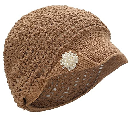 ZLYC Damen Sommer Slouchy Häkelmütze Visoren Handgemacht Häkelmütze Visor(Festes Bräune)