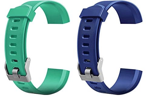 Junerain ID 115plus HR Ersatzarmbänder, buntes Ersatz-Armband für Id115 Plus HR-Smartwatch, Armbänder für Fitness-Tracker-Uhr, 2 Stück, Grün und Blau, 215mm (8.46 inches), Klassisch