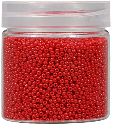 Bala&Fillic Cuentas redondas de 2 mm para enhebrar, 10.000 unidades/110 gramos, en caja, 12/0 cuentas de cristal rojo, pequeñas cuentas para hacer joyas, pendientes, pulseras, collares (rojo)