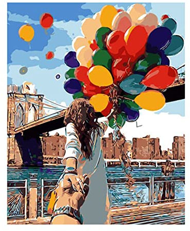 Paar bunte Luftballons Malen nach Zahlen,DIY Handgemalt Ölgemälde Malerei auf Leinwand Kinder Anfänger Malsets mit Pinseln Acrylic Paintby Numbers Kits Haus Wand Decor Geschenk 50x65cm Mit Rahmen