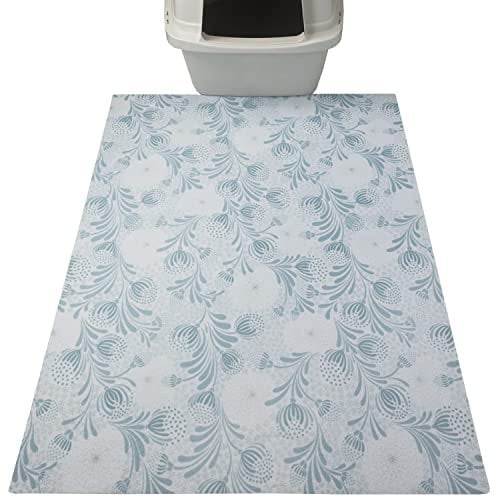 Drymate XL Original Cat Litter Mat, Contains Mess from Box, Protects Floors, Urine-Proof, Machine Washable, Soft on Kitty Paws, Absorbent, Waterproof (USA Made, Recycled Content)(29”x36”)(Blue Floral)
