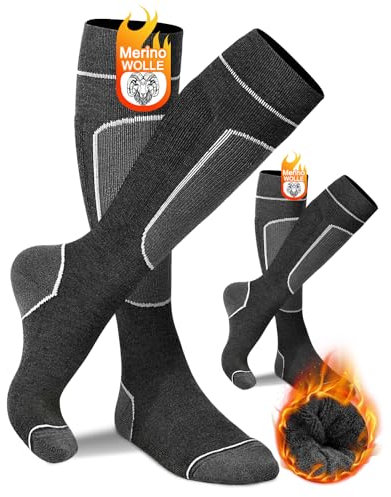 KEECOW Skisocken-Herren-Merinowolle-Skisocken,Warme Thermosocken Wintersocken SportsSocken für Outdoor-Sportarten Ski,2 Paar