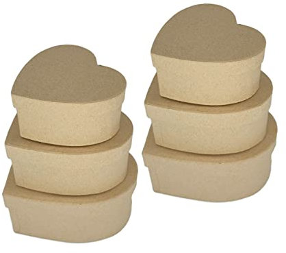 AllStellar Herzförmige Pappmaché-Nistkästen - kleines Set mit 6 Pappmaché-Boxen mit Deckel zum Basteln, Geschenke, Aufbewahrung von Schmuck, Schatz, Accessoires, Kosmetik, Ornament und mehr