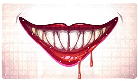 Badewannen-Duschmatte, rutschfest, Halloween, Vampirmund, gruselige Lippen im Blut, Badewannenmatten mit Saugnäpfen und Ablauflöchern, Badezimmer, weiche Duschmatte, 39,9 x 70,9 cm