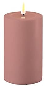 LED Kerze Deluxe Homeart, Outdoor LED Kerze (Kunststoff Kein Echtwachs) mit realistischer Flamme, warmweißes Licht, Hitzebeständig für den Aussenbereich (Staubiges Rosa)