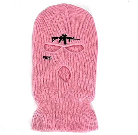 YAMEE Cagoule de ski 3 trous M4a1 en tricot pour homme et femme, rose, taille unique