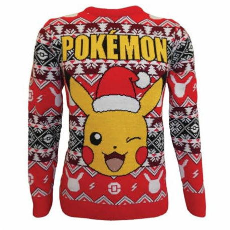 Pokemon Christmas Jumper Pikachu Logo Nouveau Officiel Unisex Rouge Ugly Sweater Size XXL
