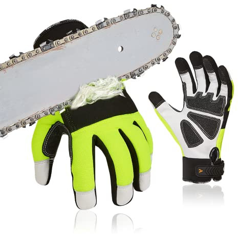 Vgo... 1 par de guantes de protección contra motosierras EN381-7, clase 1, 20 m/s, protección contra cortes, alta capacidad anticorte, de piel de cabra y PVC (GA8912)