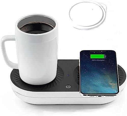 Ipalmay Calentador y enfriador de tazas de café inteligente 2 en 1 con control de temperatura con cargador inalámbrico rápido para escritorio, hogar, oficina, regalo, taza de café autocalentable con