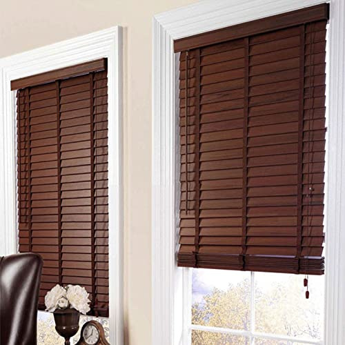 KDDFN Real Wooden Venetian Blinds,Wooden Grain Effect Window,Light Filtering Venetian Window Blind,Easy Fit Privacy Curtains,Shutters Twist Open Close (W80xH120cm/32x47in)