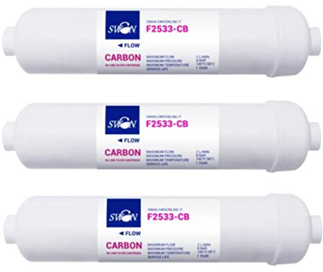 Swan 3 Filtri in Linea per impianti osmosi inversa Carbon Block CTO 10” (25.5 cm) 5 Micron. In – Out ¼” (6.35 mm) filettato FF