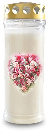 Gedenkkerze, Grabkerze, liebevolle Motive, Brenndauer ca. 7 Tage (Blumenherz)